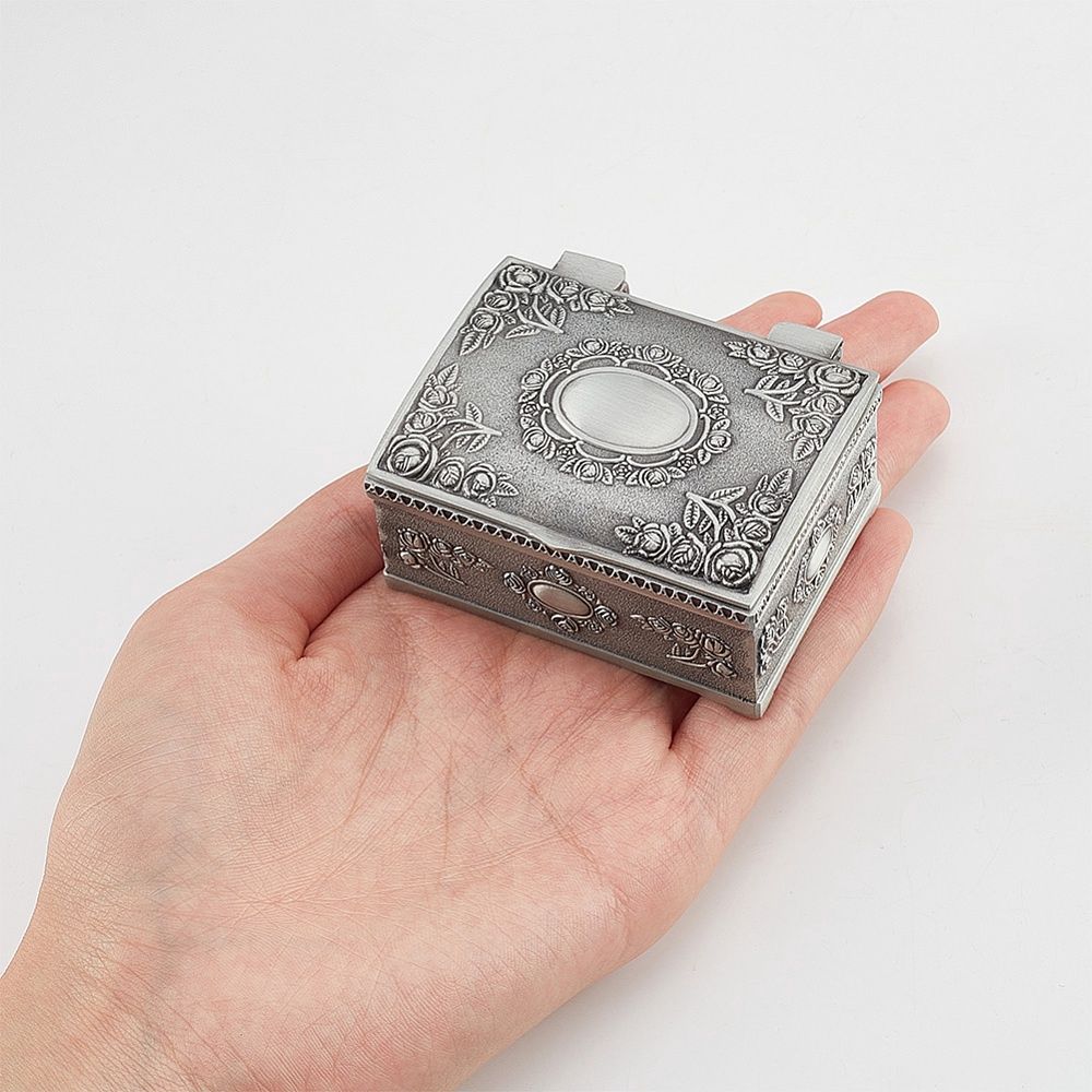 Carved Flower Silver Jewellery Box 53x64mm