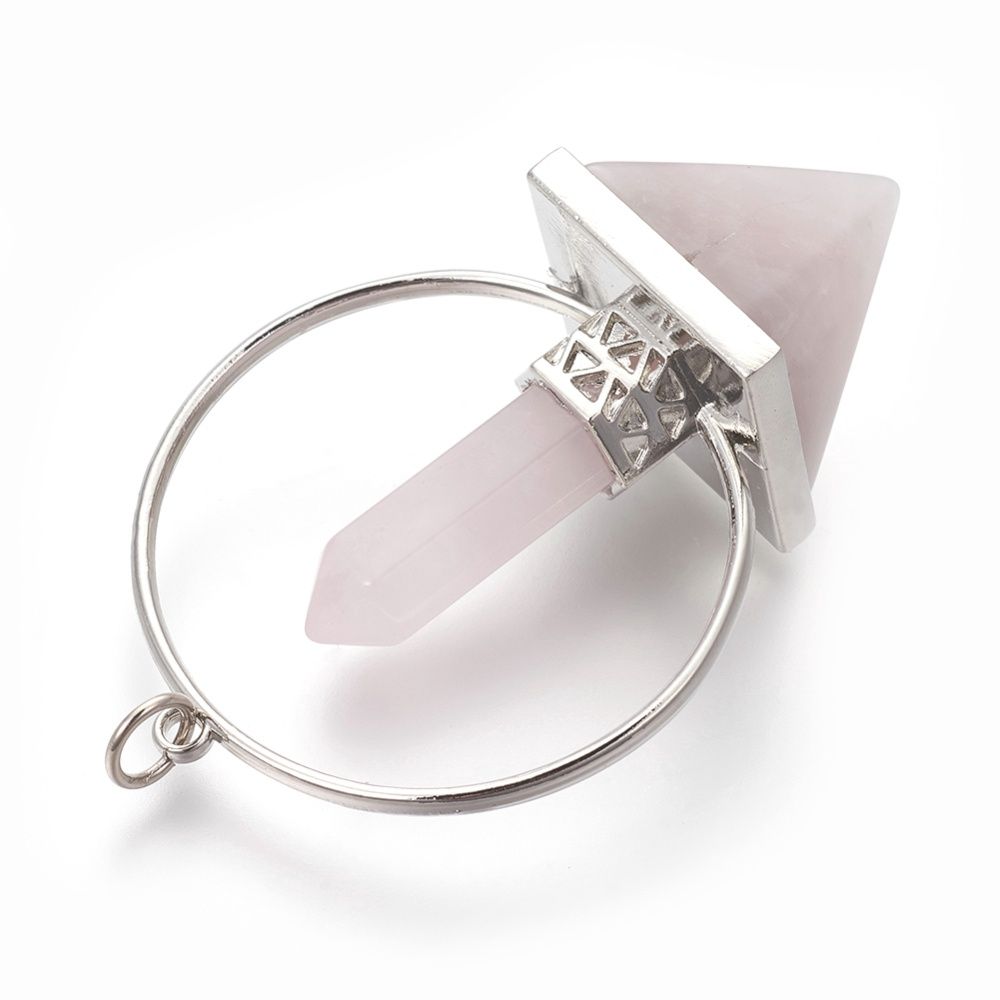 Rose Quartz Pyramid &amp; Tower Pendant 62x4.1mm (S)