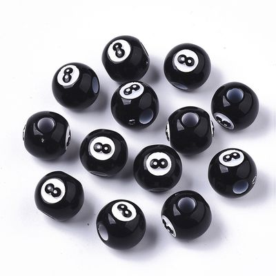 Acrylic Black 8 Ball Round - 12mm (LH 4mm)