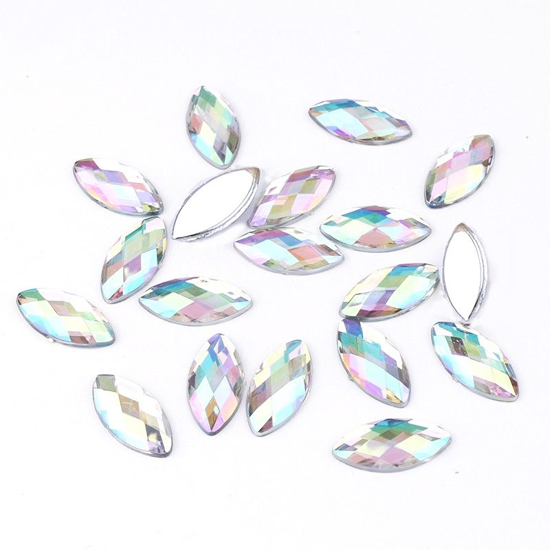 Flatback Rhinestones - Acrylic Clear AB Horse Eye 15x7mm