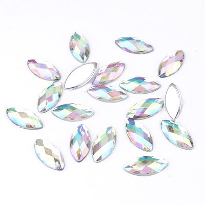 Flatback Rhinestones - Acrylic Clear AB Horse Eye 15x7mm