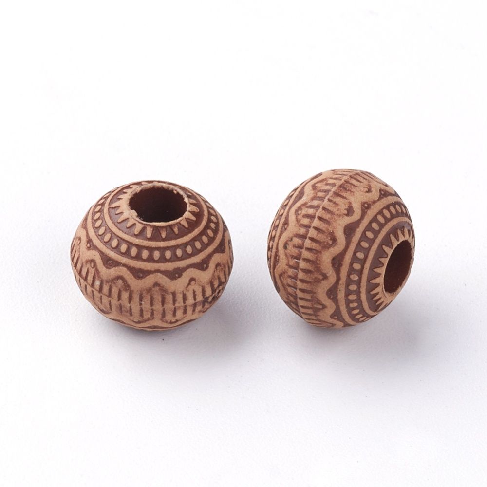 Carved Imitation Wood Round - 11x9mm