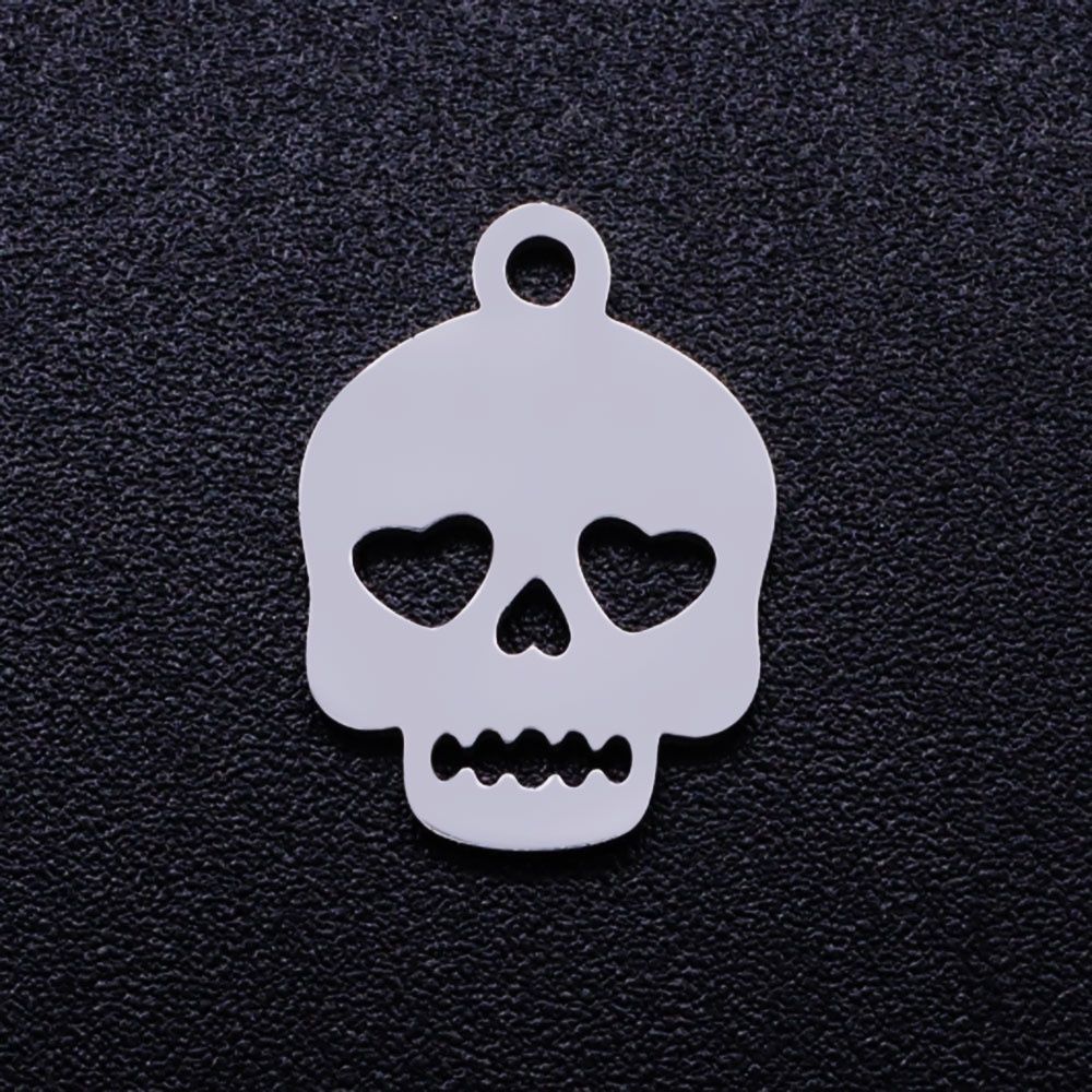 201 SS Flat Skull Charm - Silver 13.5x10mm
