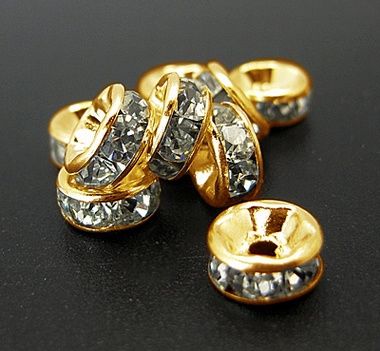 Rhinestone Rondelle - Straight Edge Gold (B) 6mm