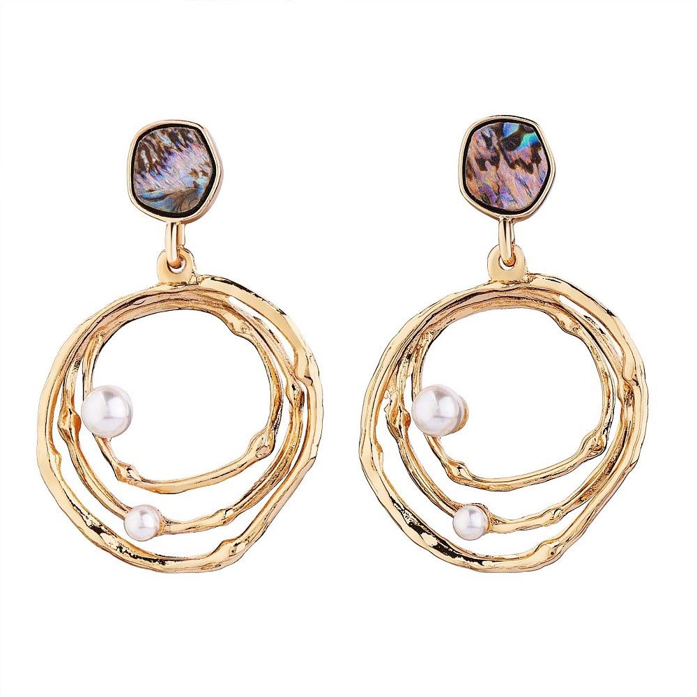 Paua &amp; Pearl Geometric Earrings
