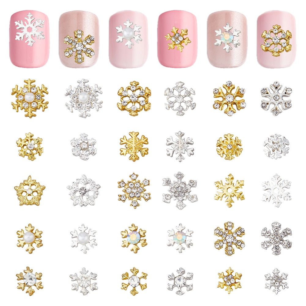 Snowflake Cabochon - Rhinestone &amp; Pearl Mix 7-12.5mm