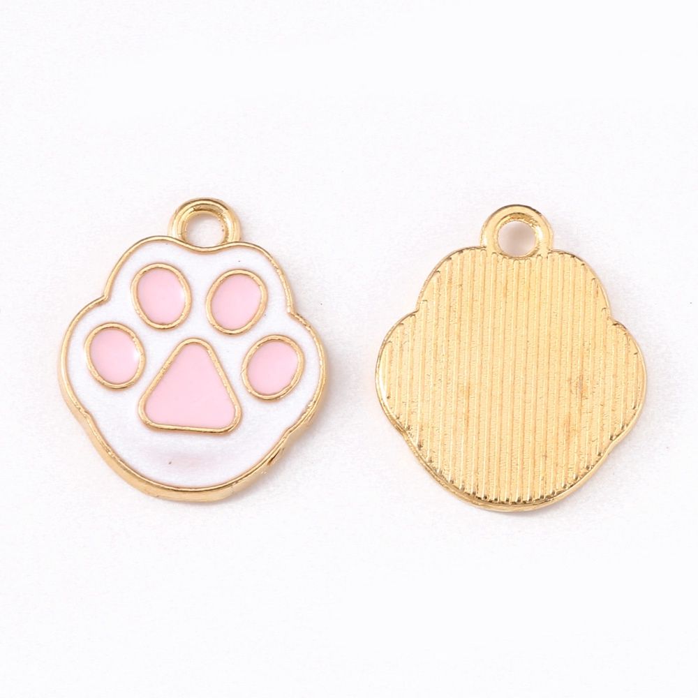 Cat Paw Print Charm - Pearl Pink &amp; White 16.8x14.1mm