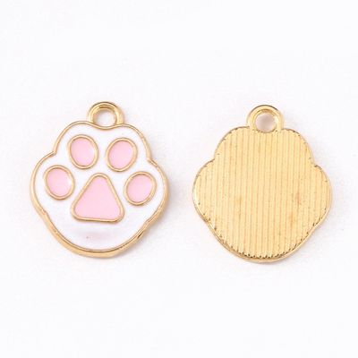 Cat Paw Print Charm - Pearl Pink &amp; White 16.8x14.1mm