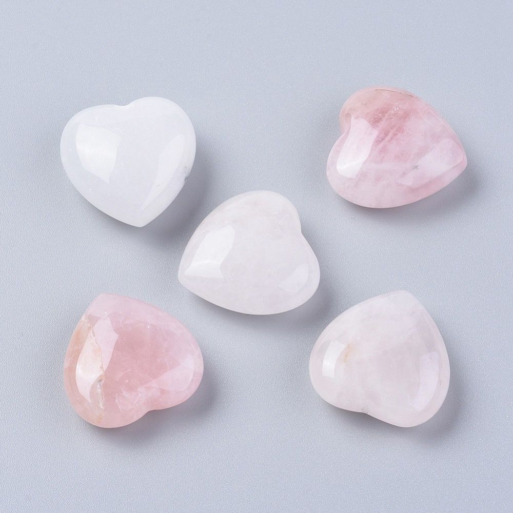 Rose Quartz &amp; White Jade Heart - 25mm