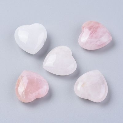 Rose Quartz &amp; White Jade Heart - 25mm