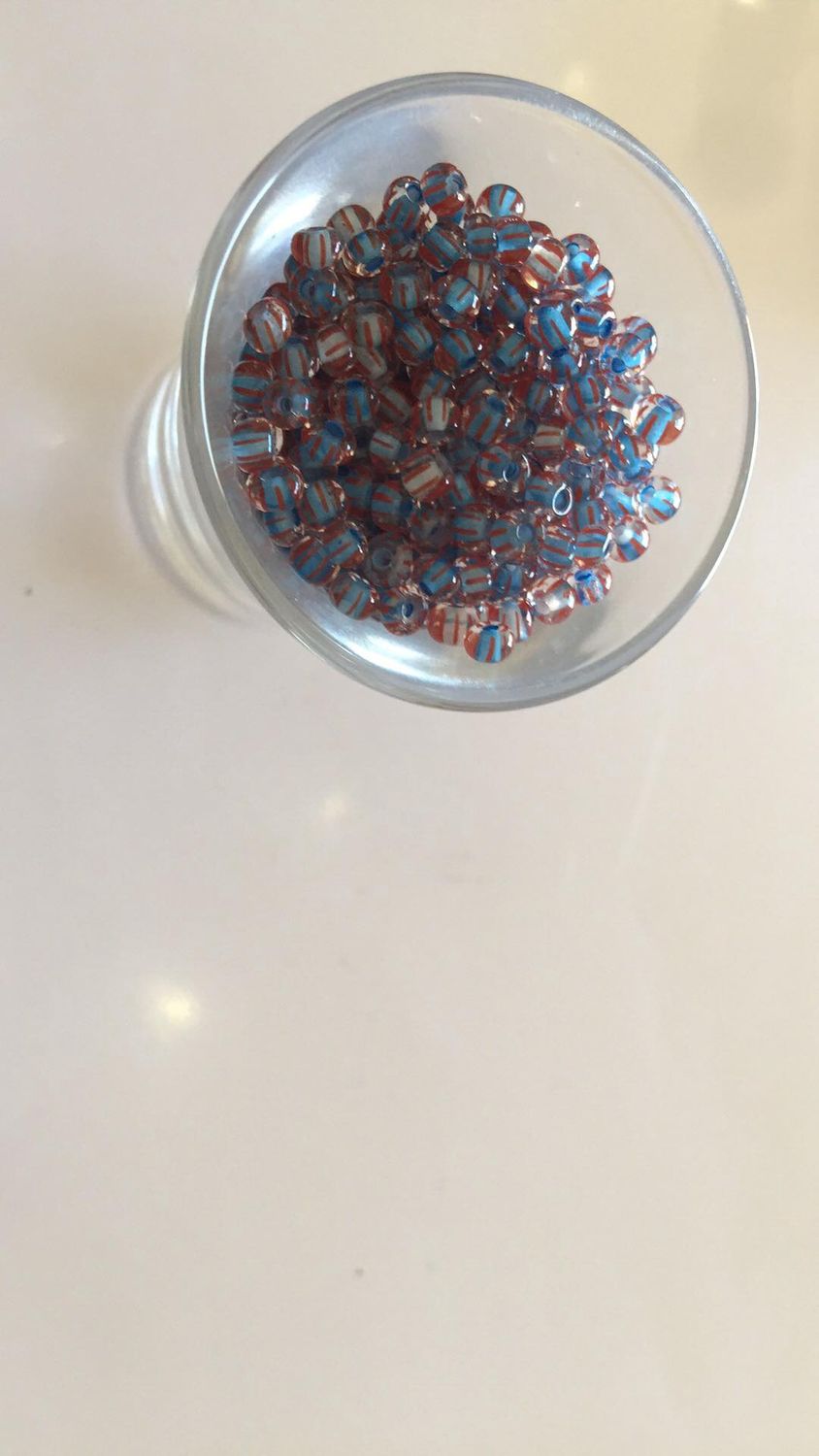 Seed Bead - Blue &amp; Red Stripe 6/0