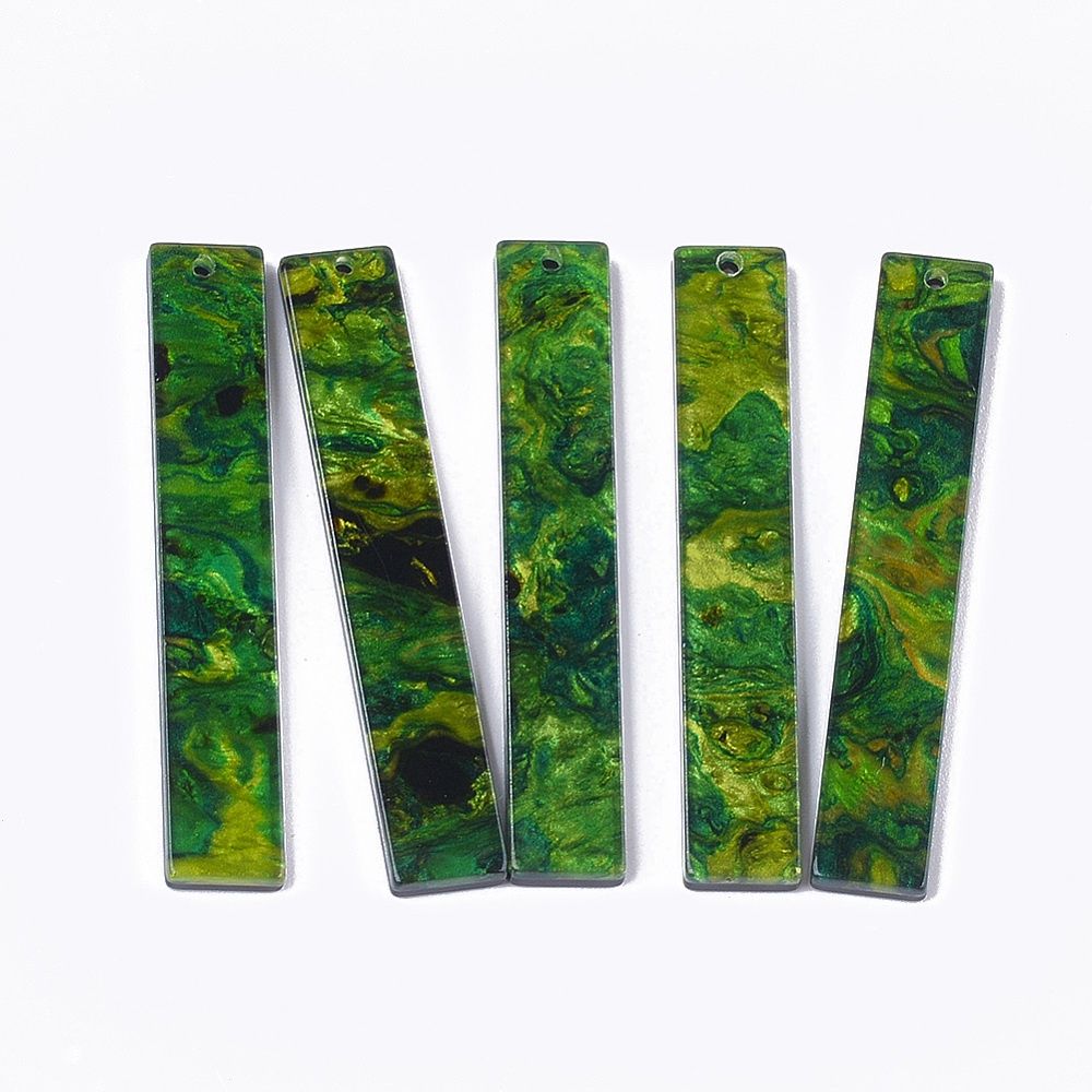 Bold Green Mabled Acetate Earrings - Rectangle
