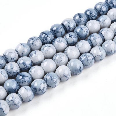 Imitation Porcelain Glass Round - Blues &amp; Green Mix 6mm