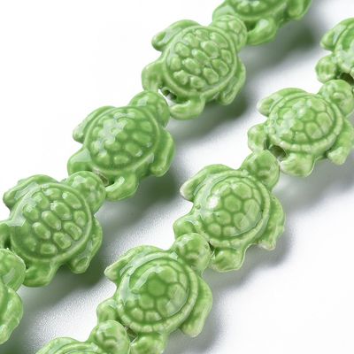Porcelain Turtle - Lime Green 19.5x15mm