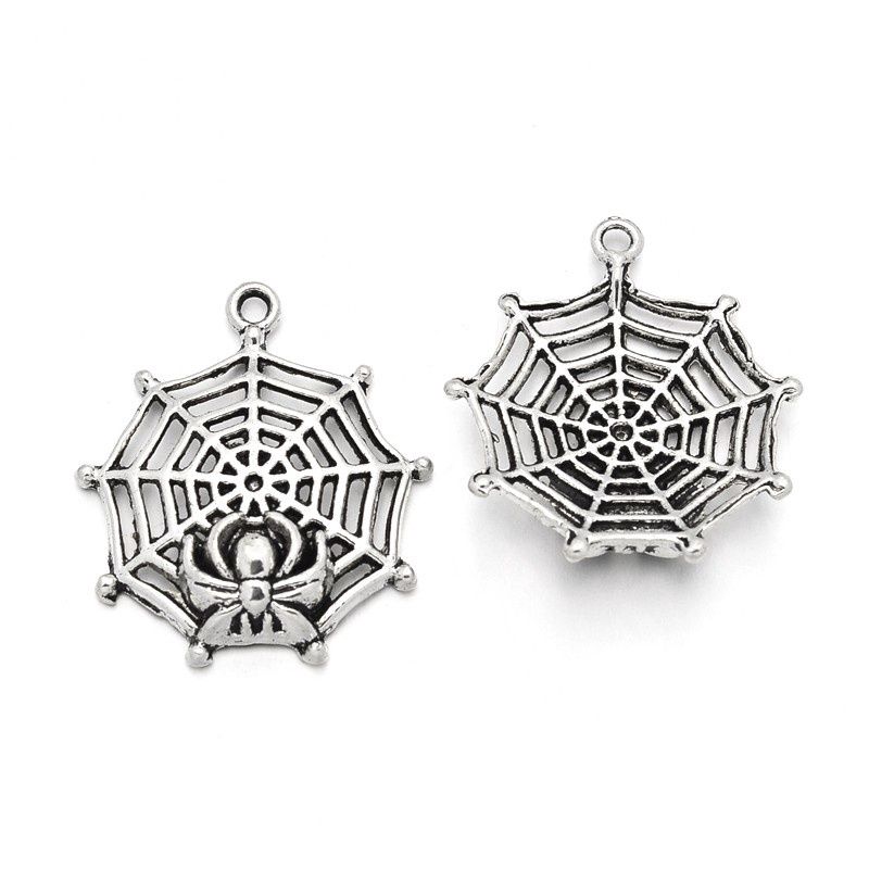 Spider &amp; Web Charm - Silver 30x27mm