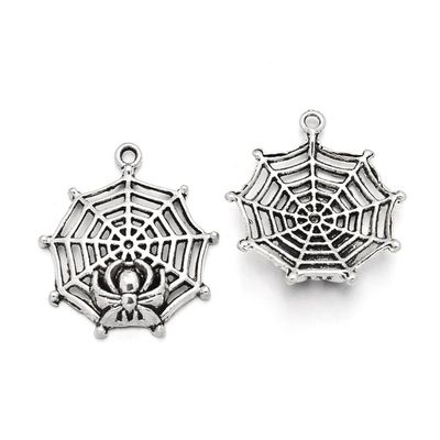 Spider &amp; Web Charm - Silver 30x27mm