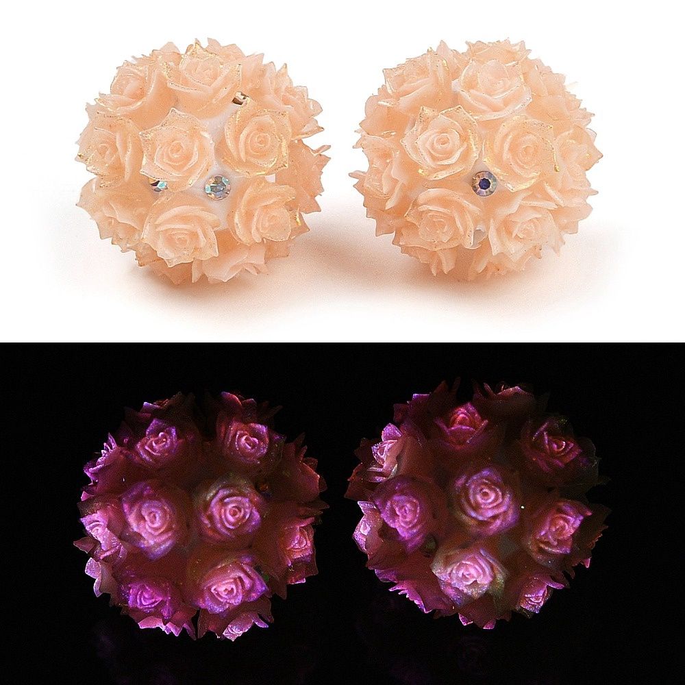 Glow In Dark Peach Puff Earrings