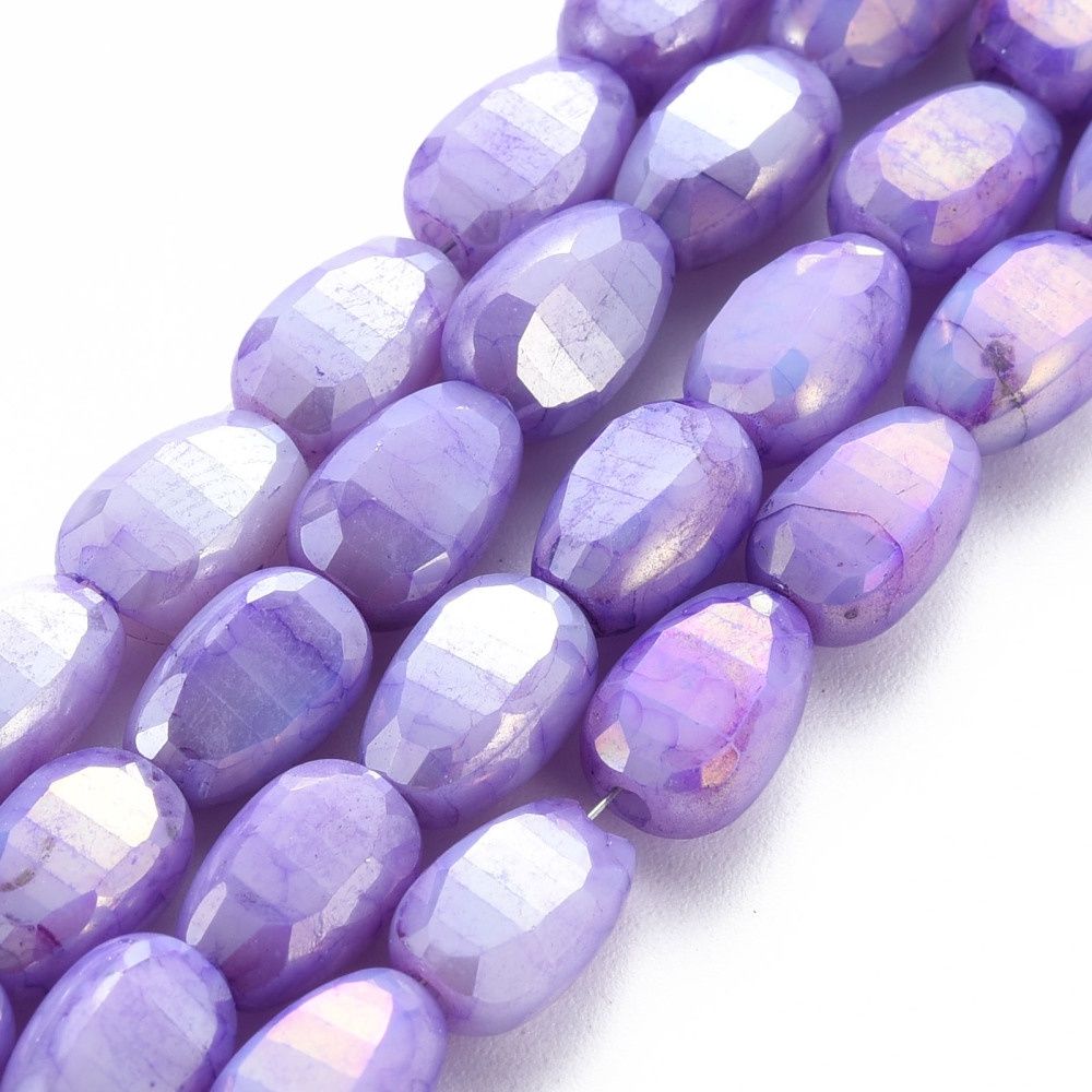 Faceted Melon - Medium Purple AB Marble 9x6mm