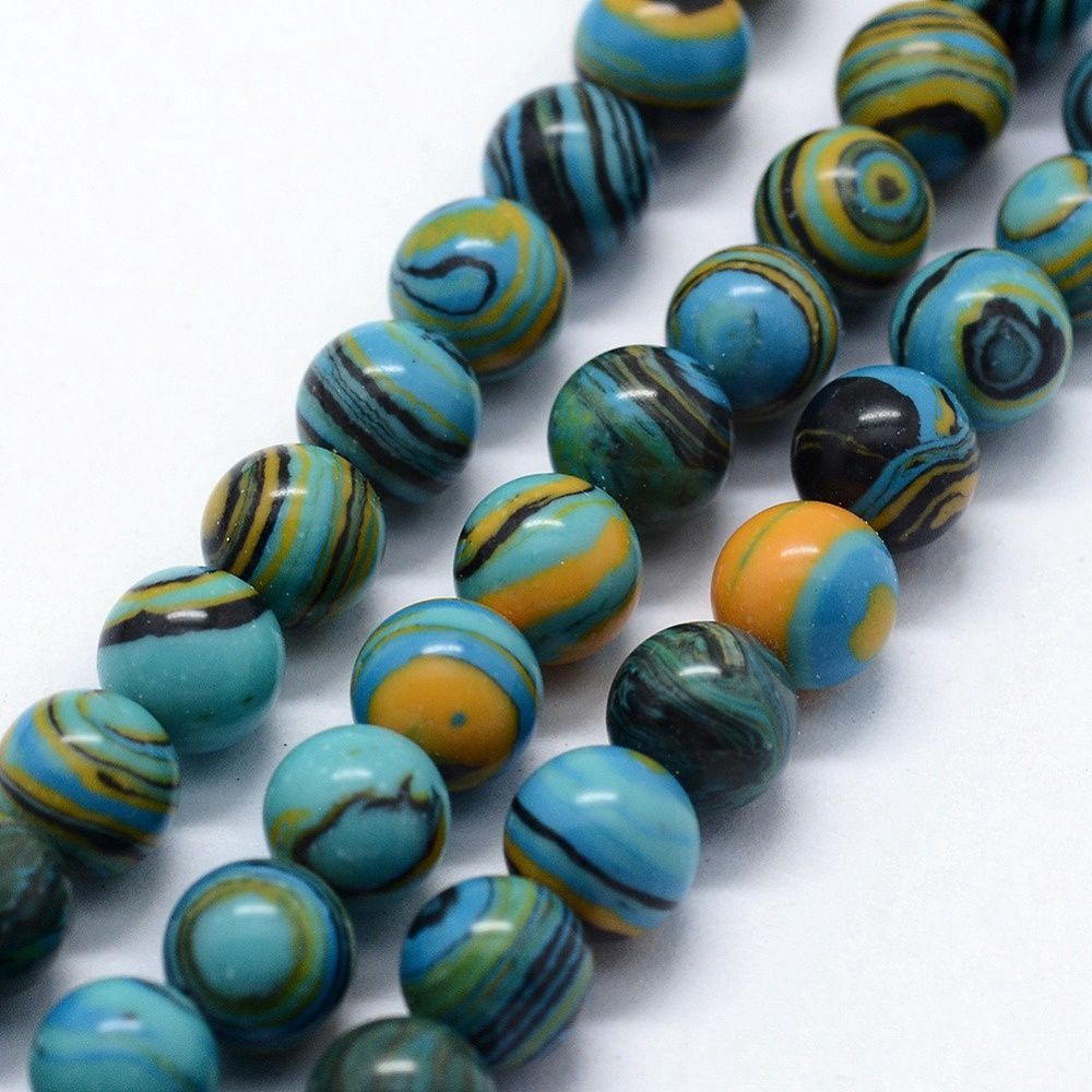Synthetic Malachite Round - Sky Blue 6mm