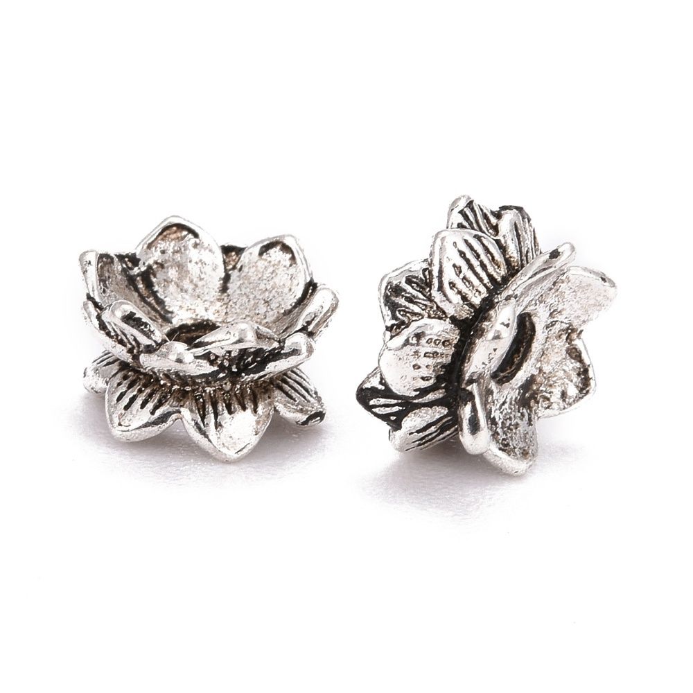 TS Double Sided Lotus Bead Cap - Silver 9x5mm