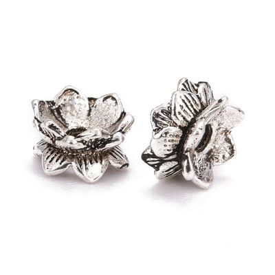 TS Double Sided Lotus Bead Cap - Silver 9x5mm