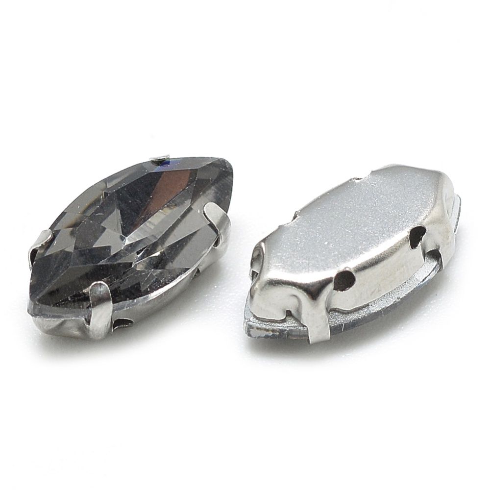 Horse Eye Rhinestone - Sew On Gray Black 15x7mm