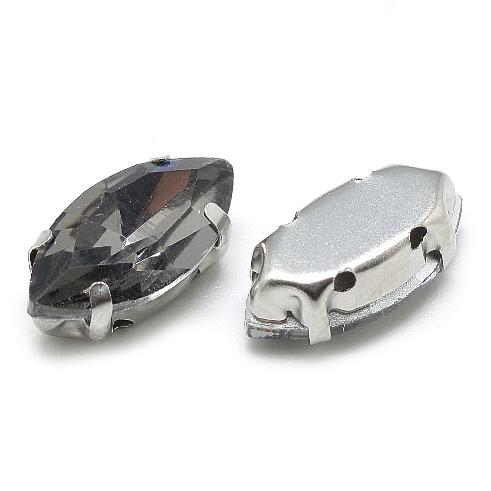 Horse Eye Rhinestone - Sew On Gray Black 12x6mm