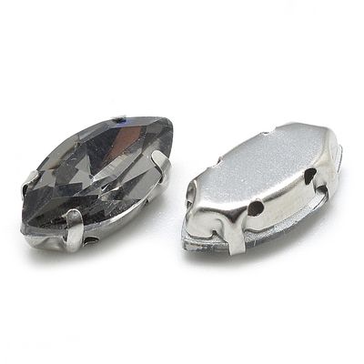 Horse Eye Rhinestone - Sew On Gray Black 12x6mm