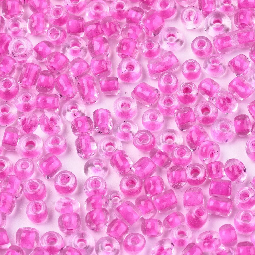 Seed Bead - Clear, Magenta Lined 8/0