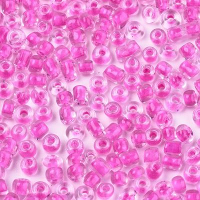 Seed Bead - Clear, Magenta Lined 8/0