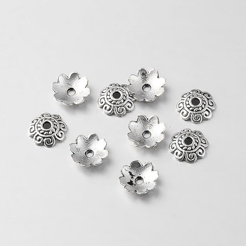 TS Bead Cap - 8 Petal Antique Silver 8mm