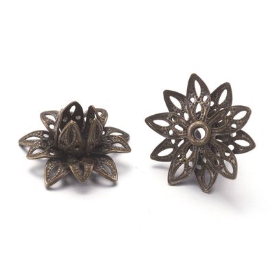 Statement Floral Bead Cap - Bronze 16mm