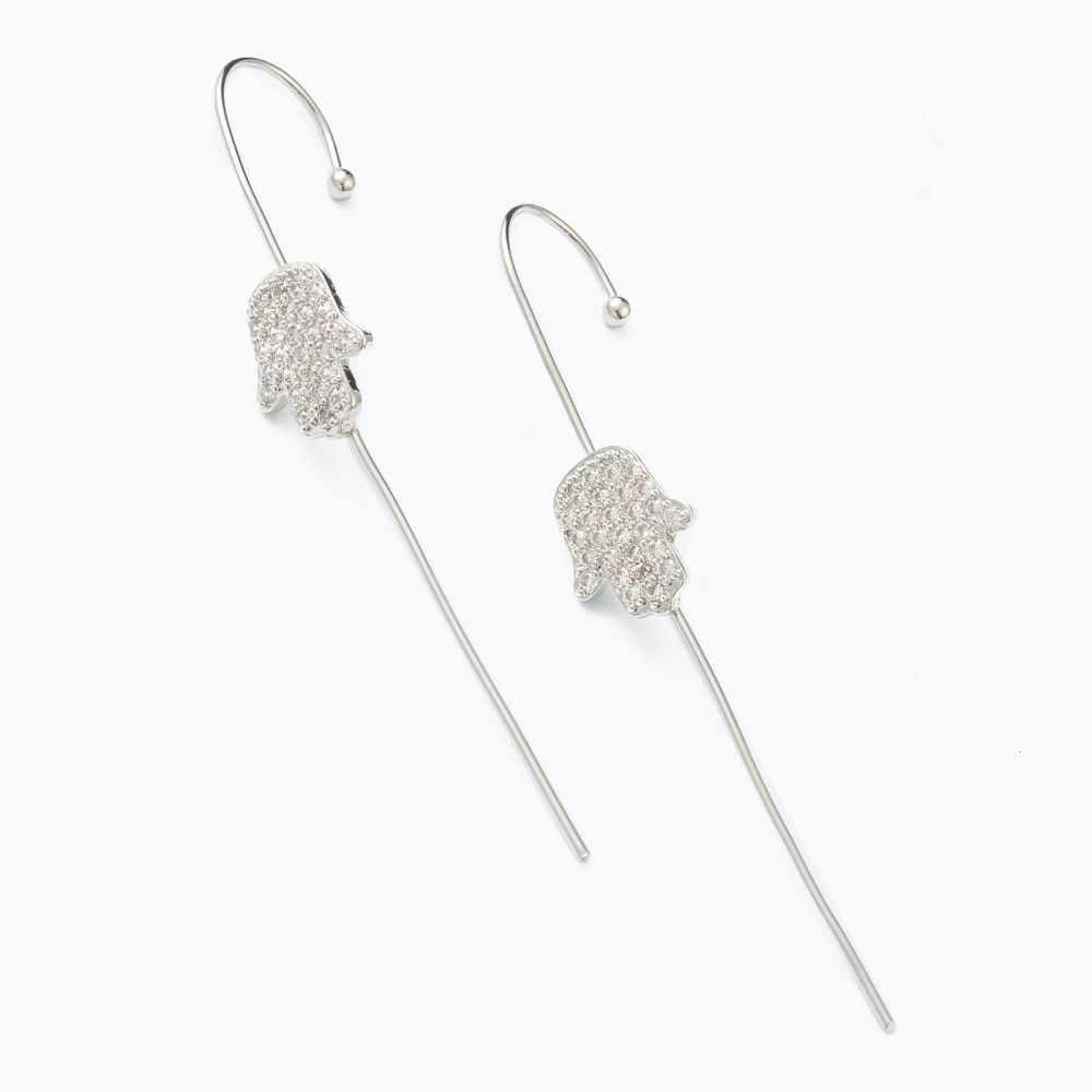 Rhinestone Hamsa Hand Over &amp; Through Single Earring