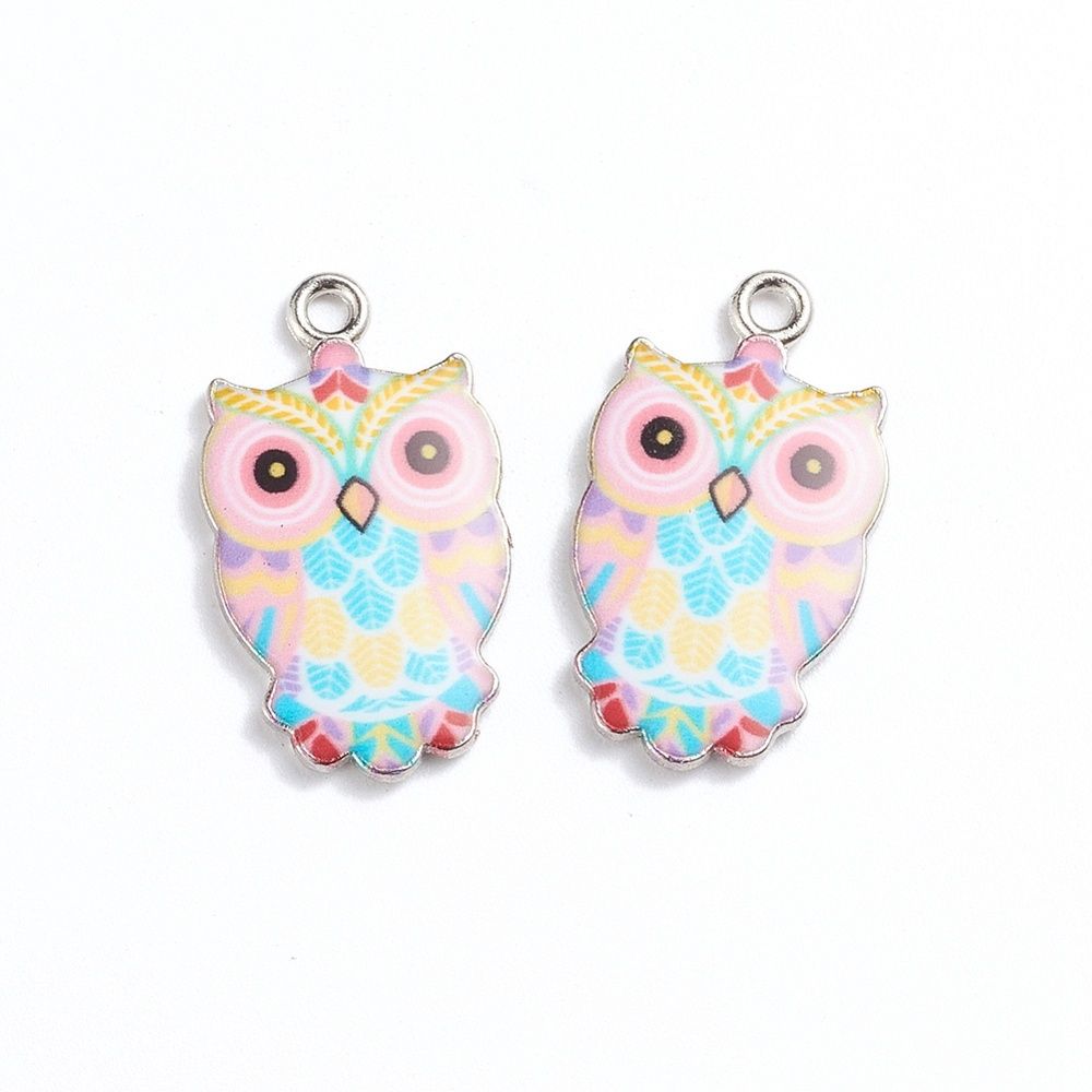 Enamel Pink Owl Earrings