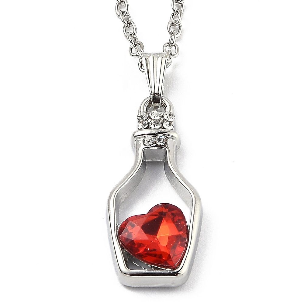 Red Rhinestone Heart In A Bottle Neklace (S)