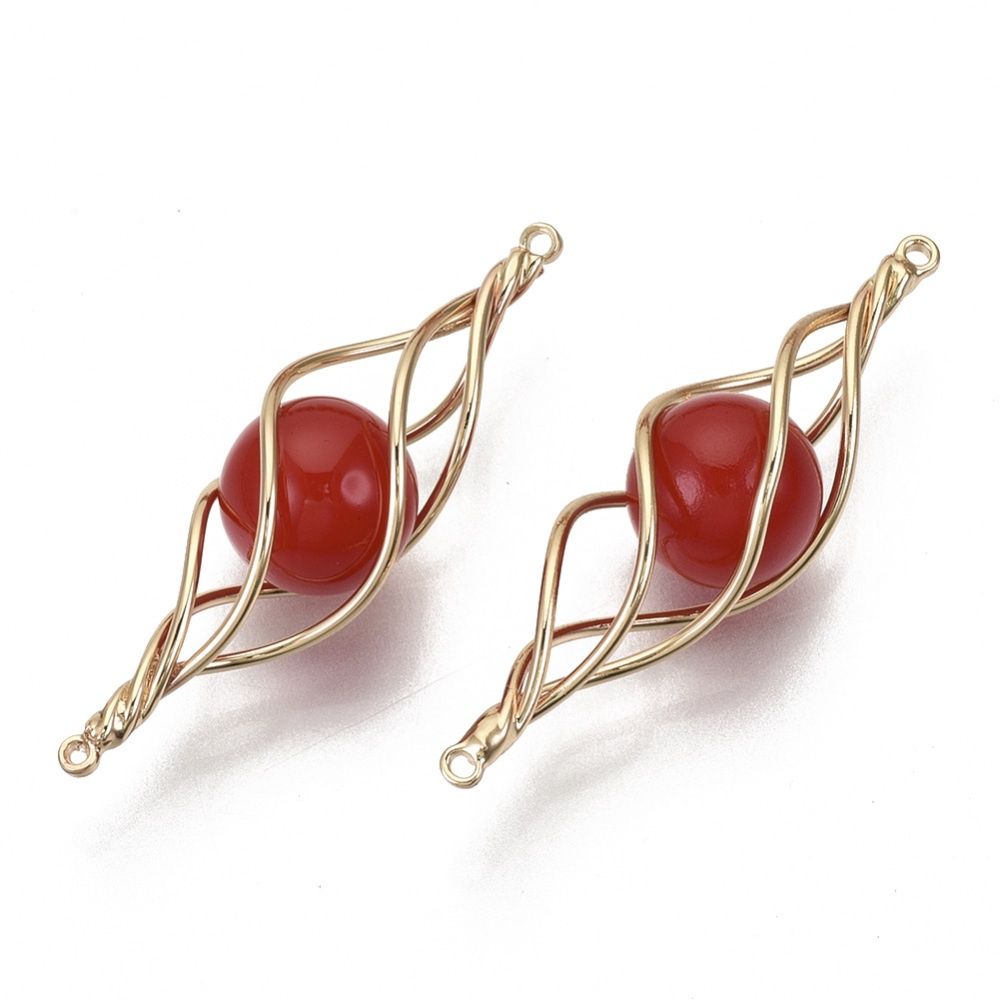 Twisted Golden Drop With Red Feature Earrings