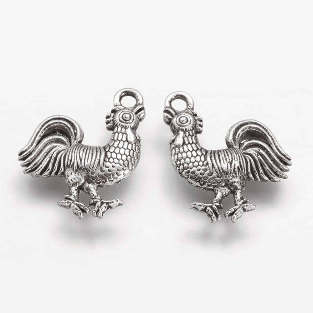 TS Rooster Charm - Silver 20x15mm