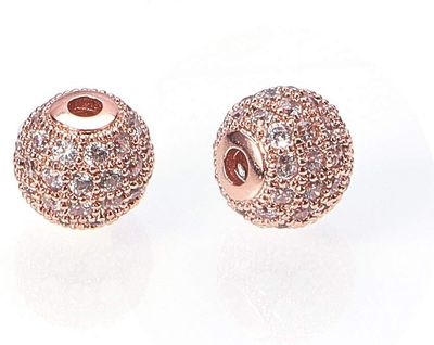 Rose Gold Pave Rhinestone Round - 8x7mm