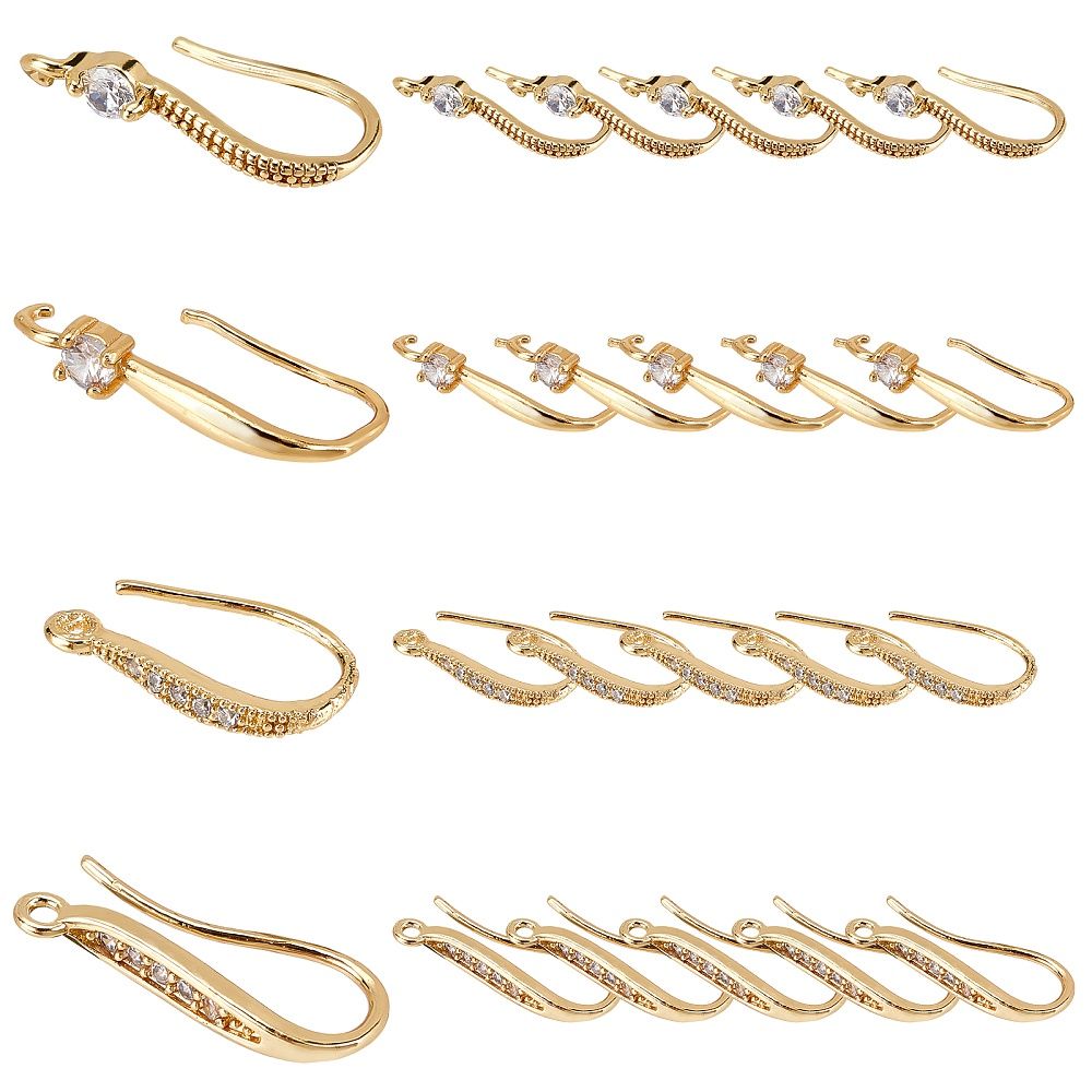 Earring Hooks With Rhinestones - Gold Mix (Pair)