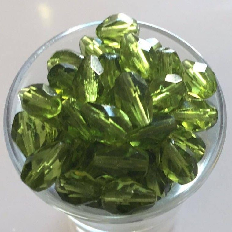 Czech Facet Drop - Olive 10x7mm