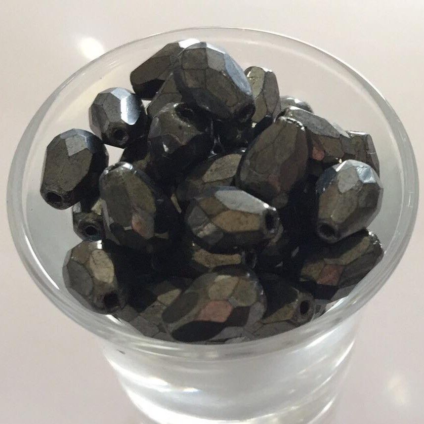Czech Facet Drop - Gunmetal 10x7mm