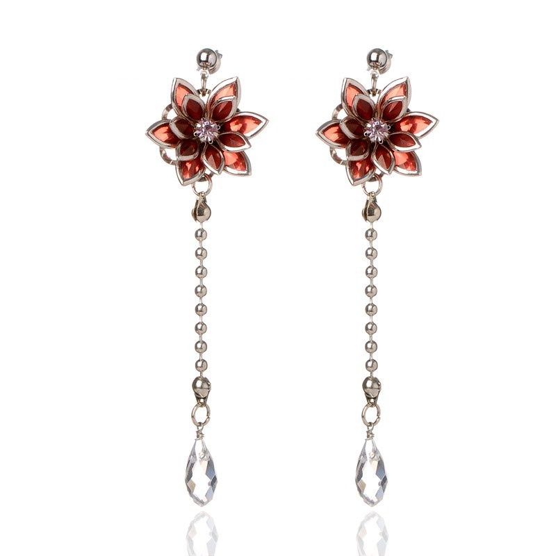 Red Enamel Flower Drop Earrings (S)