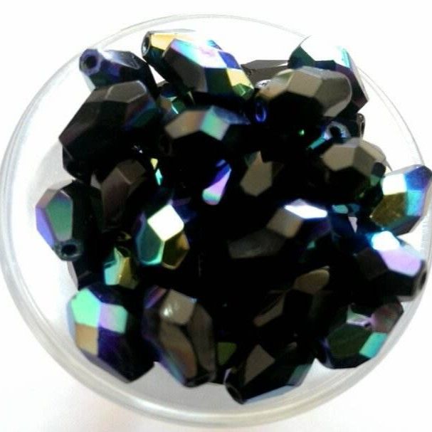 Czech Facet Drop - Black AB 10x7mm