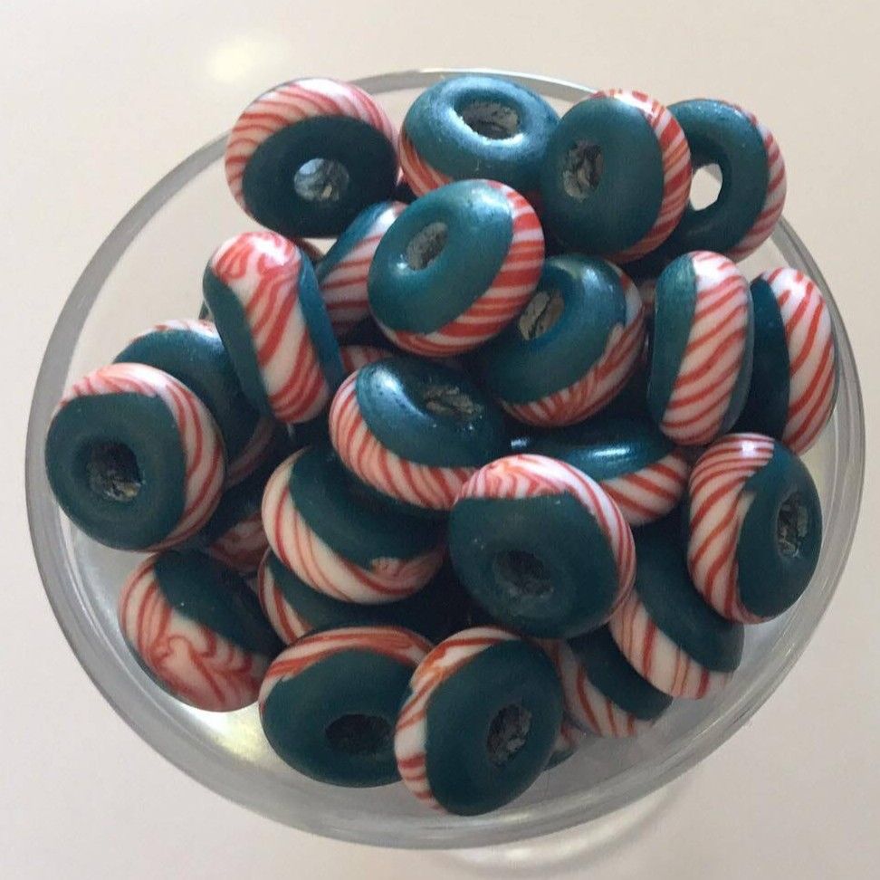 Javanese Donut - Teal Candy Stripe 8x3mm