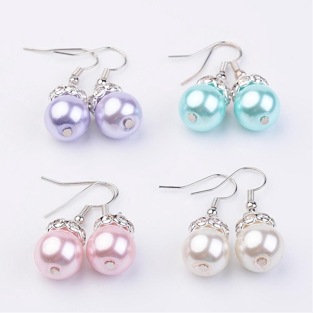 Pastel Pearl &amp; Rhinestone Drop Earrings