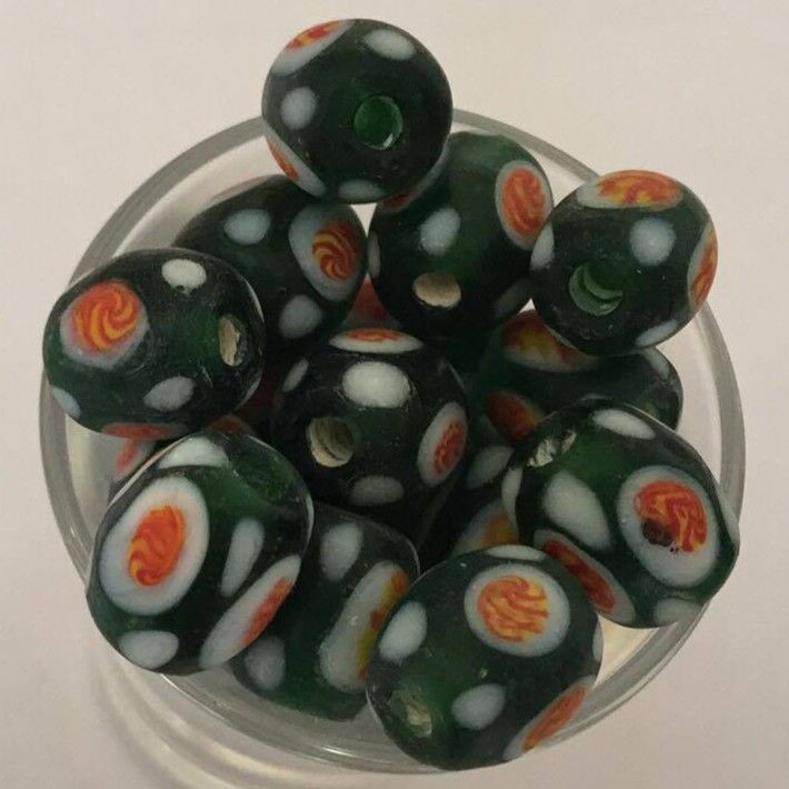 Javanese Barrel - Green, Orange Rose 15mm