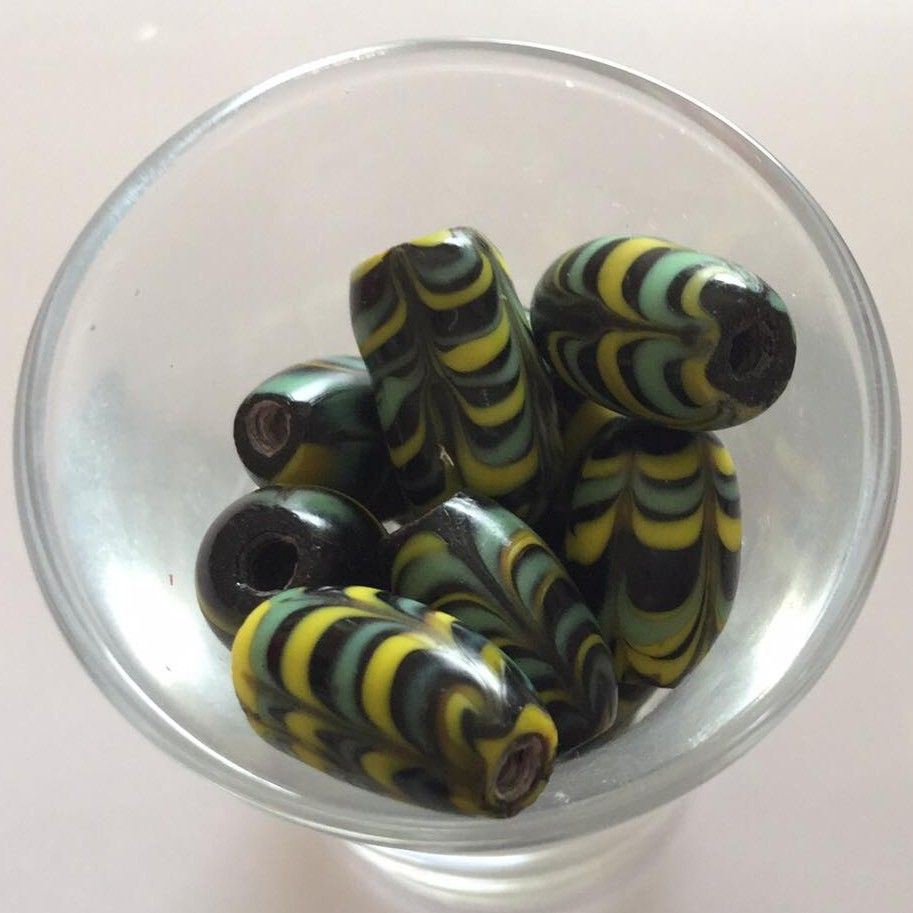 Javanese Feather Tube - Black, Green &amp; Yellow 15mm