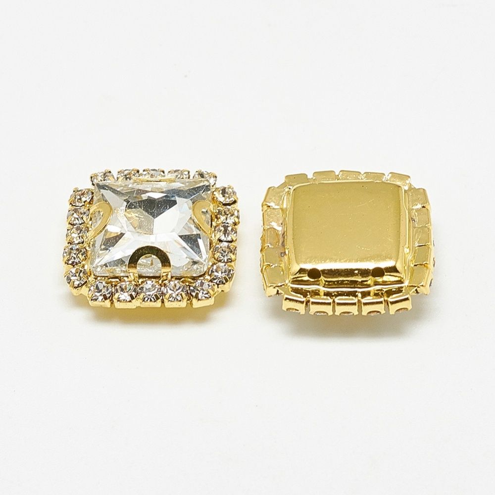Square Rhinestone Connector - Gold 13mm