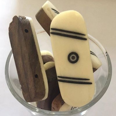 Decorated Wood &amp; Bone Pendant - 38x12mm