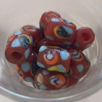 Javanese Tube - Orange &amp; Blue Spots 10mm